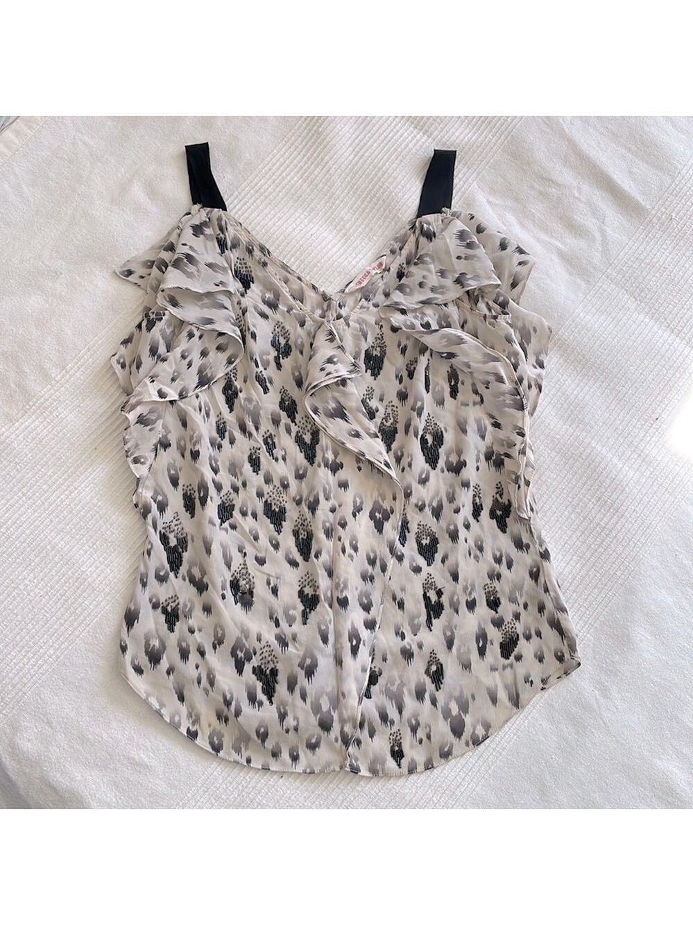 Rebecca Taylor Silk Tank Top Black White Beaded Small